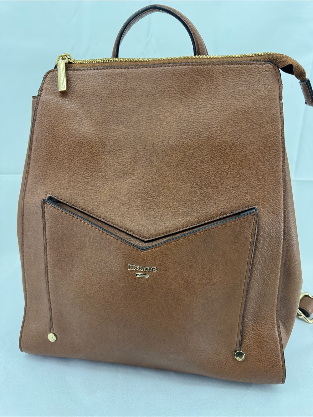 Dune London Medium-Large Backpack Bag Purse in Caramel / Tan w/ Gold Hardware